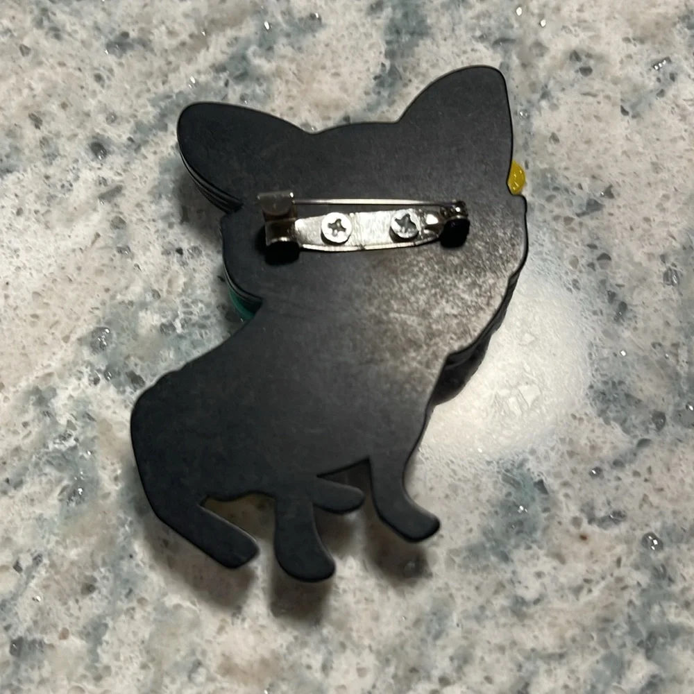 Adorablele French Bulldog Lucite Brooch 2 3/4” - Picture 2 of 2